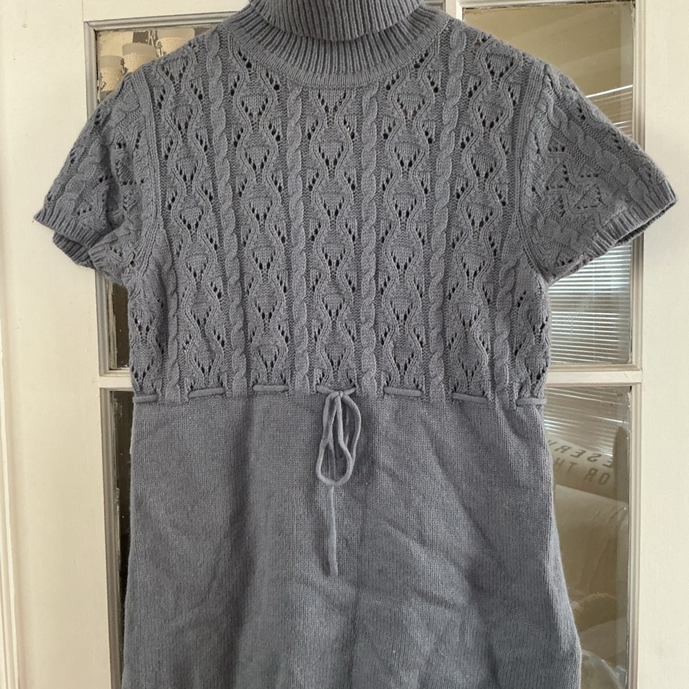 MICHAEL Michael Kors Blue Gray Pointelle knit Medium Turtleneck Sweater